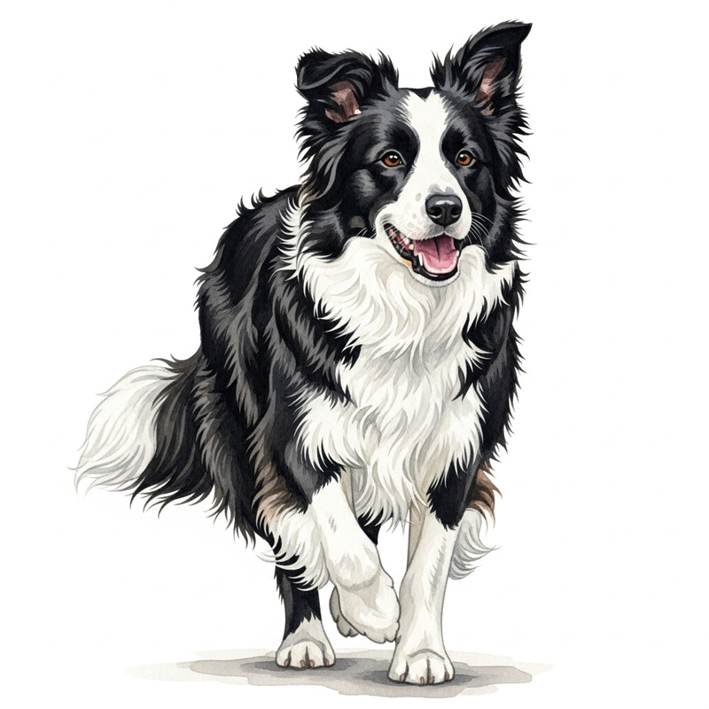 Dynamic Border Collie Watercolor Painting | Athletic Build & Intelligence