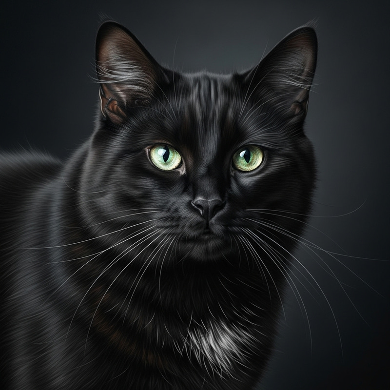 Regal Black Cat - Hyperrealism with Piercing Eyes and Fine Details