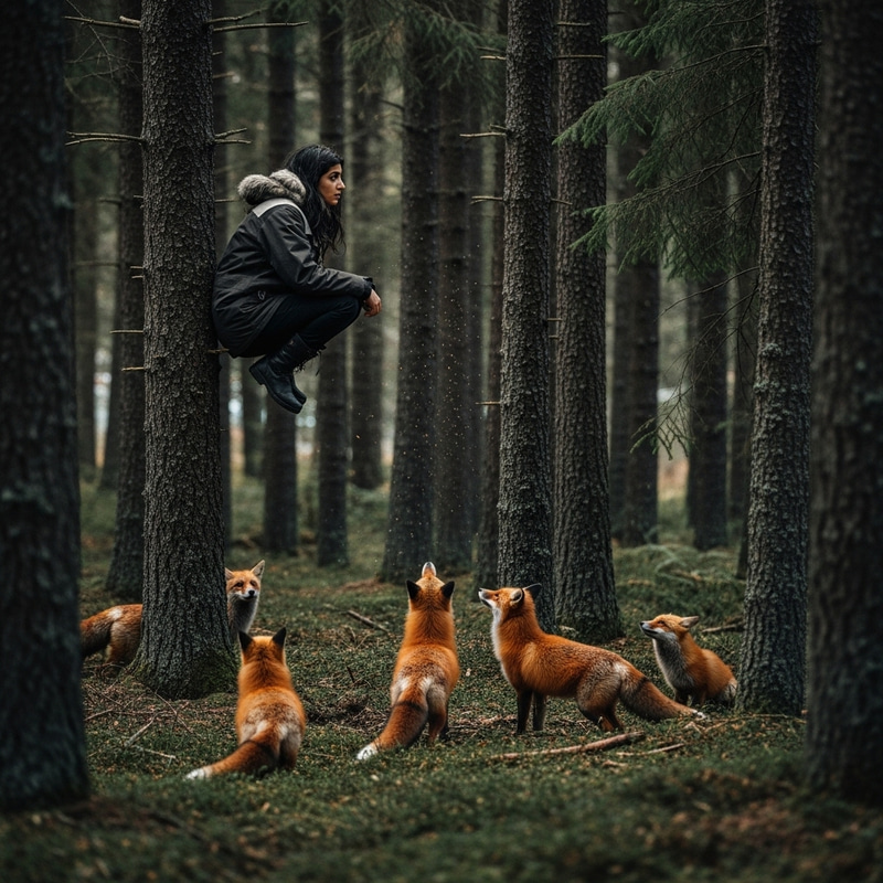 Curious Foxes Search for Lost Girl in Forest Curious Foxes Search for Lost Girl in Forest