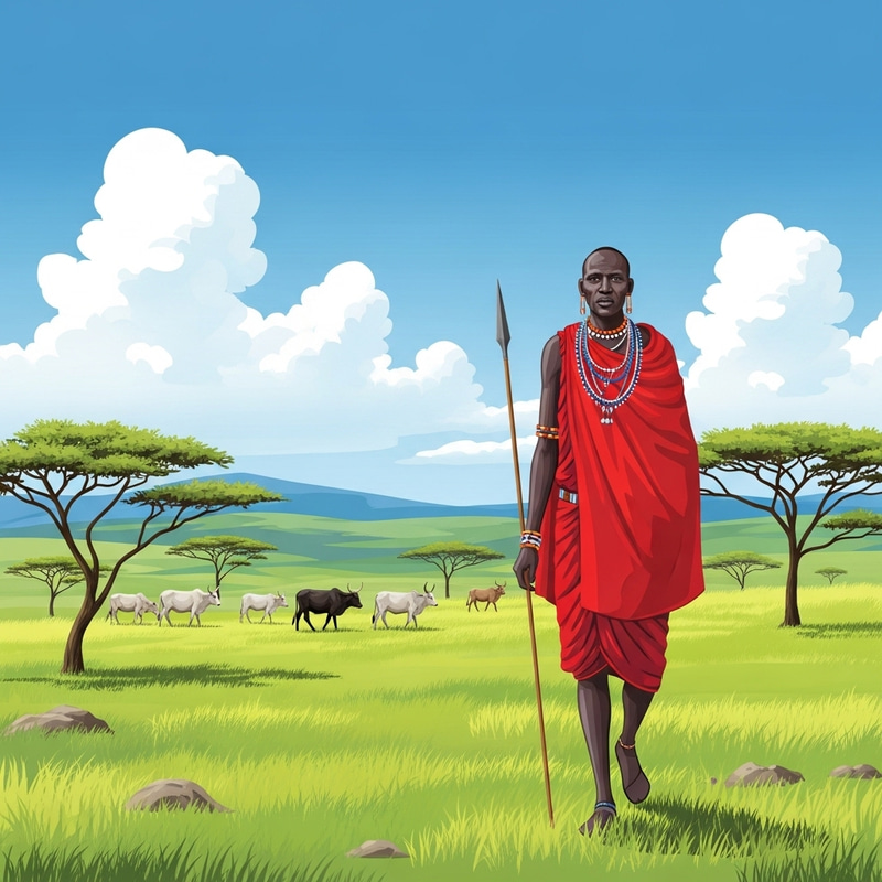 Authentic Masai Warrior in Serene East African Plains Authentic Masai Warrior in Serene East African Plains