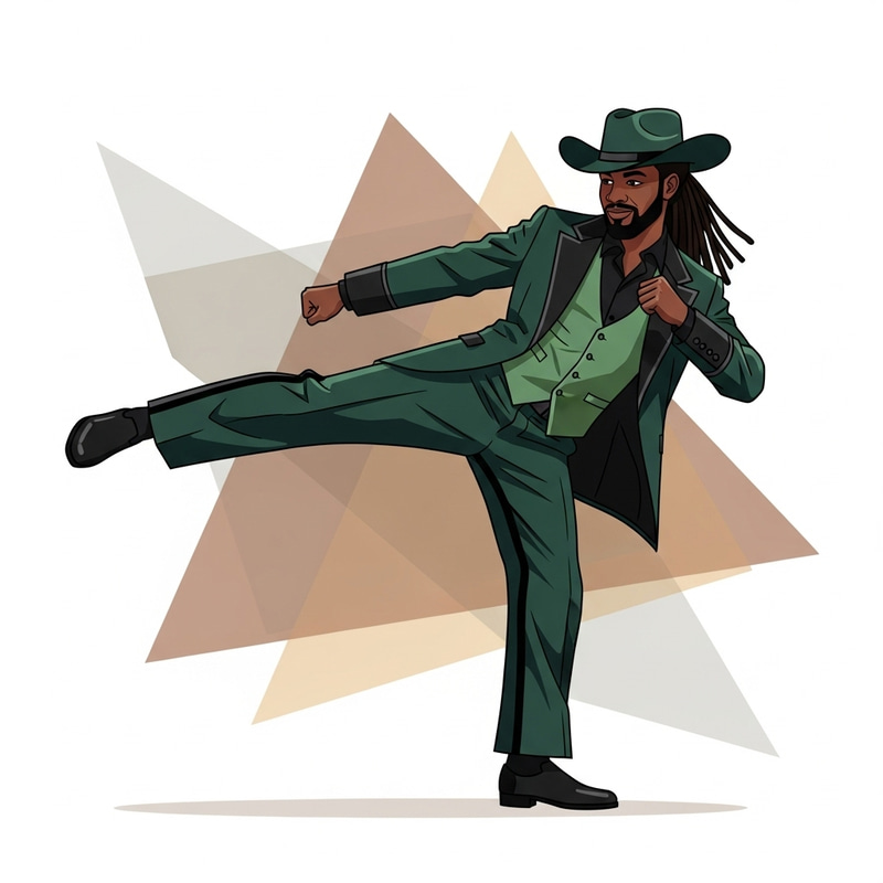 Stylish Black Cowboy in Martial Arts Display