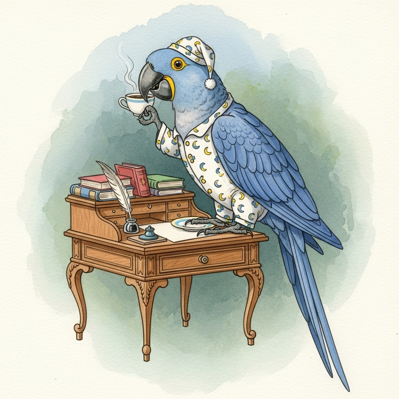 Whimsical Glaucous Macaw in Pajamas Art Whimsical Glaucous Macaw in Pajamas Art