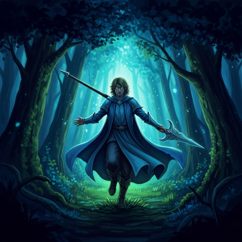 Enigmatic Figure in Dark Forest: Tolkien-Inspired Artwork and Fantasy Lore Enigmatic Figure in Dark Forest: Tolkien-Inspired Artwork and Fantasy Lore