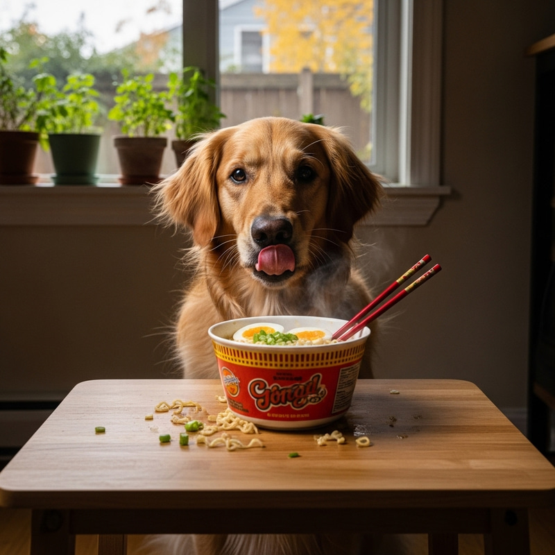 Dog Enjoying Maruchan Instant Noodles