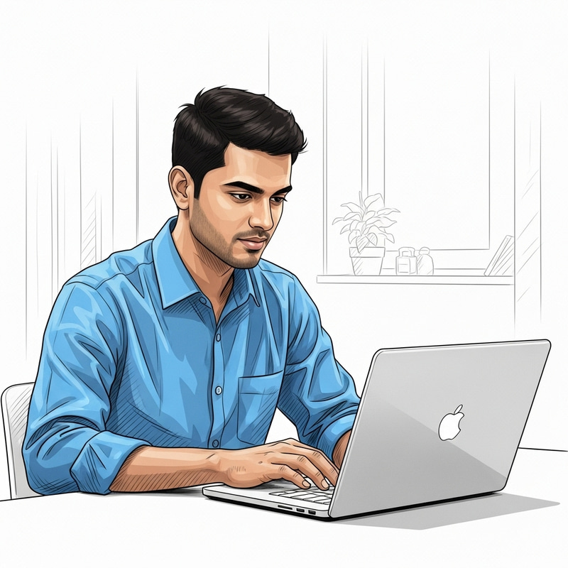 Detailed Sketch of Man Sitting on Laptop Detailed Sketch of Man Sitting on Laptop