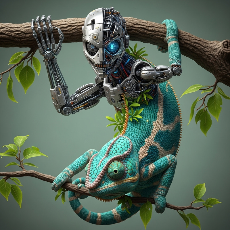 Half Cyborg Chameleon on Realistic Branch Half Cyborg Chameleon on Realistic Branch
