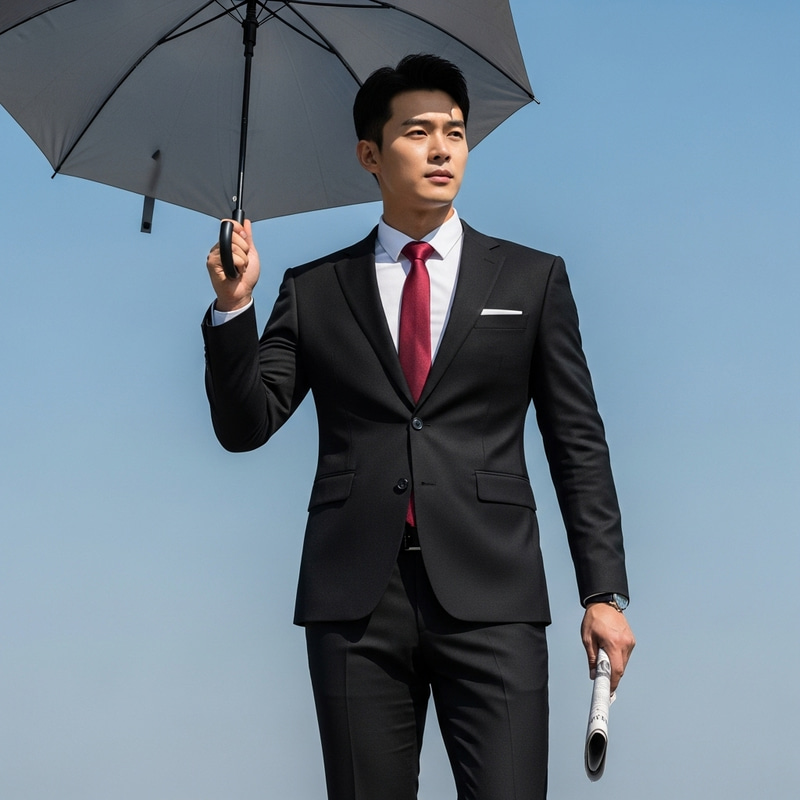 Stylish East Asian Man in Black Suit | Confident Pose