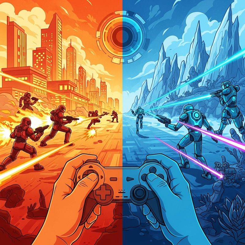 Vibrant Video Game Art with Opposing Colors Vibrant Video Game Art with Opposing Colors