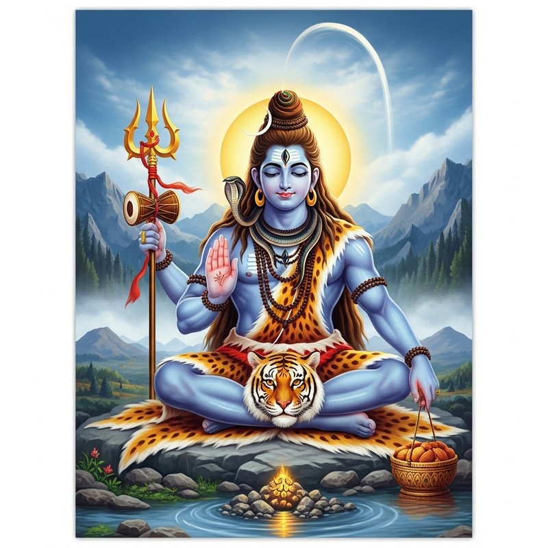 Mahadev Hindu God: Divine Depiction with Trident Mahadev Hindu God: Divine Depiction with Trident