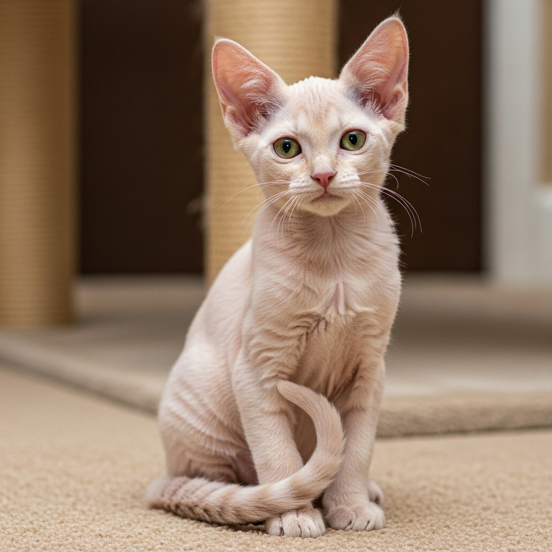 Charming Pink Cat Sitting Comfortably - Adorable Emerald-Green Eyes Charming Pink Cat Sitting Comfortably - Adorable Emerald-Green Eyes