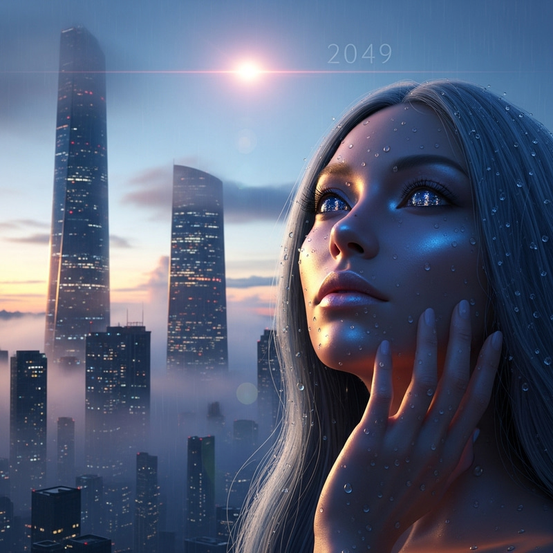 Pleiadian Woman at Dawn | Futuristic Skyscraper Scene 2049 Pleiadian Woman at Dawn | Futuristic Skyscraper Scene 2049