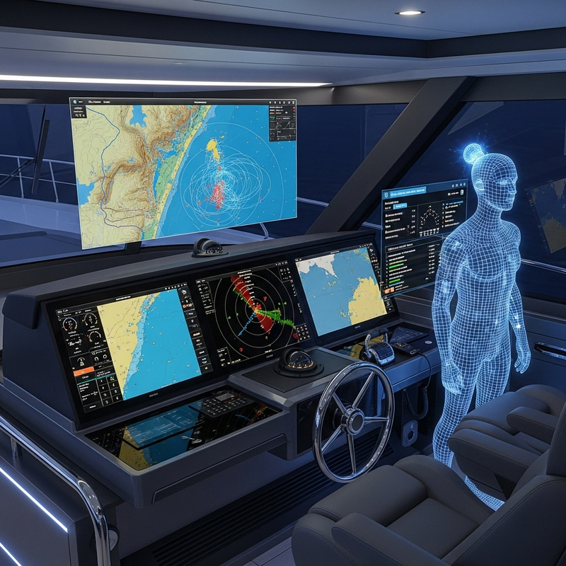 High-Tech Navigational Bridge with AI Equipment High-Tech Navigational Bridge with AI Equipment