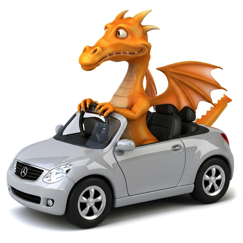 Orange Dragon Driving Modern Car
