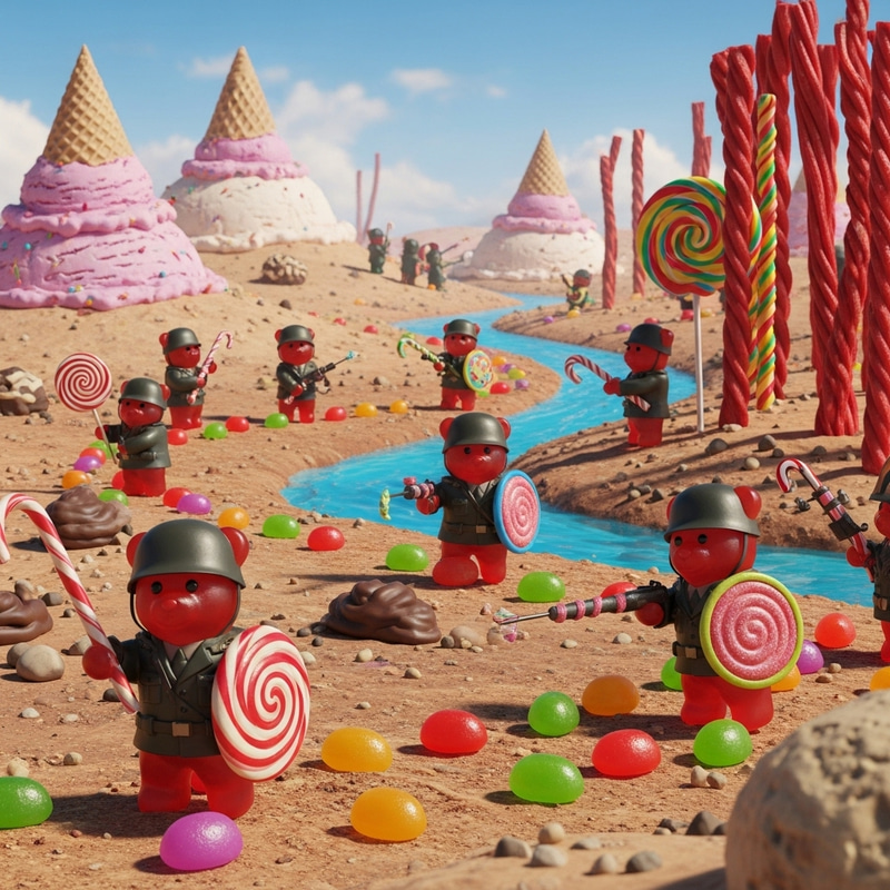 Whimsical Candyland War with Gummy Bear Soldiers Whimsical Candyland War with Gummy Bear Soldiers