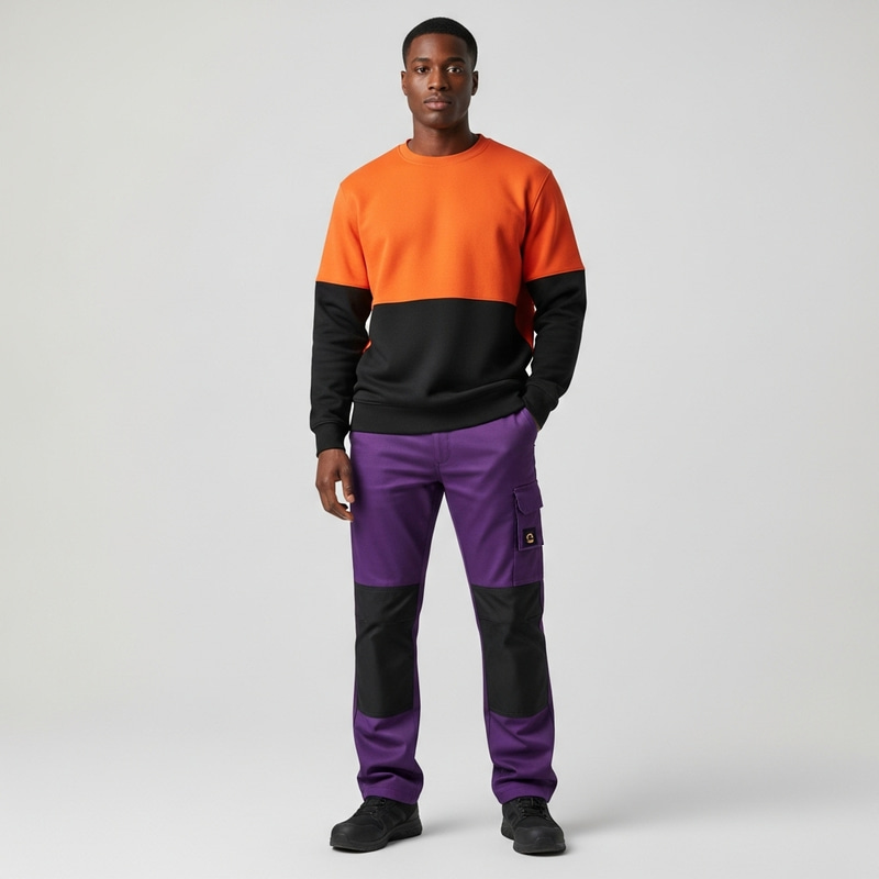 Professional Orange Black Purple Work Uniform with Vibrant Color Details Professional Orange Black Purple Work Uniform with Vibrant Color Details