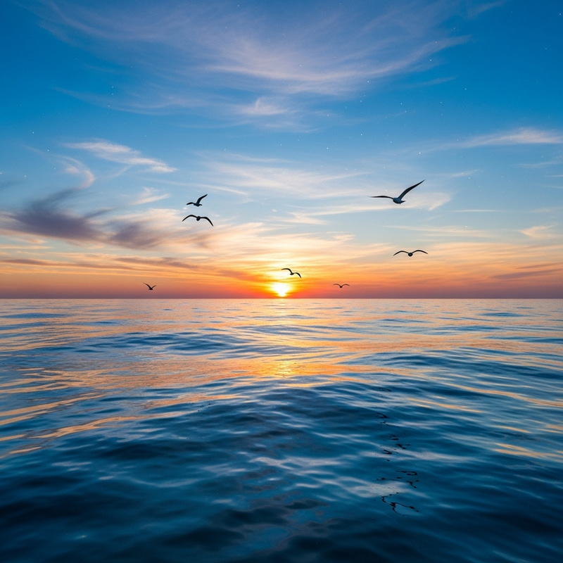 Tranquil Ocean Sunset View | Serene Beauty & Calm Waters Tranquil Ocean Sunset View | Serene Beauty & Calm Waters