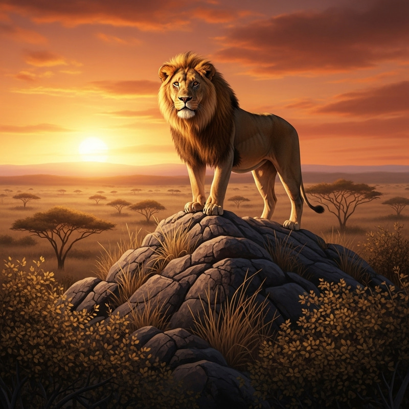 Majestic Lion in Natural Habitat - King of the Jungle Artwork
