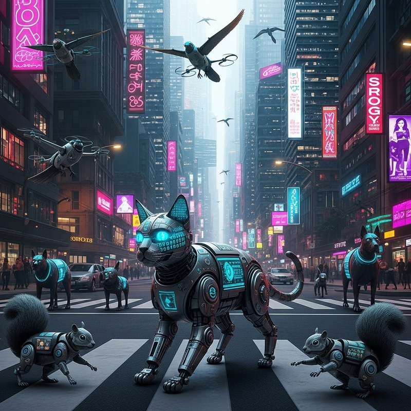 Futuristic Cyber Cat Roaming Cyber City Streets Futuristic Cyber Cat Roaming Cyber City Streets