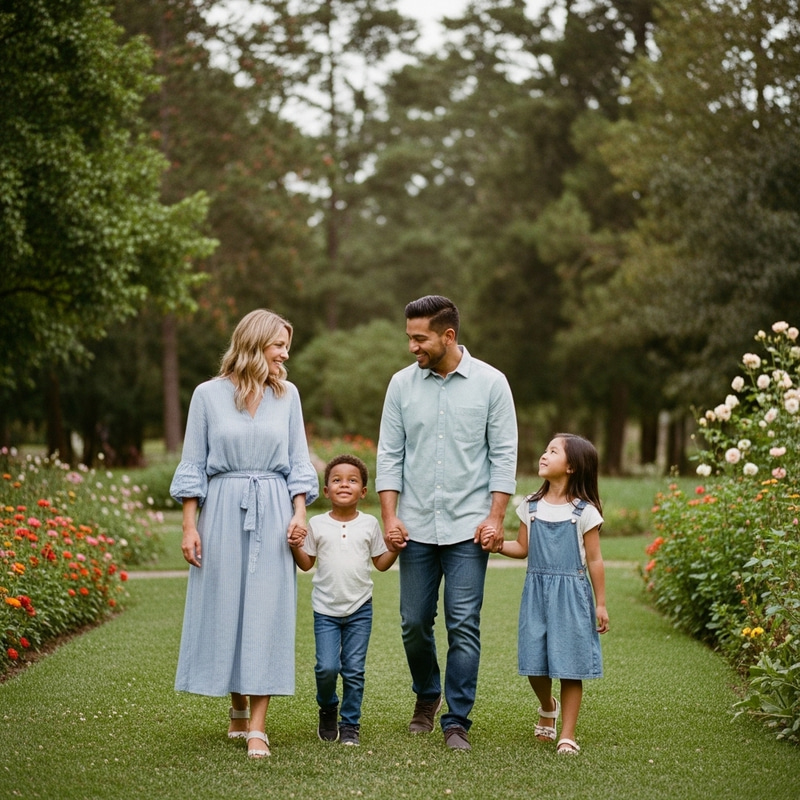 Loving Family Walking Hand in Hand in a Peaceful Park - Heartwarming Scene Loving Family Walking Hand in Hand in a Peaceful Park - Heartwarming Scene