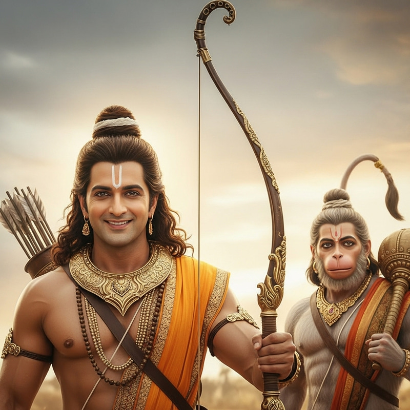 Rama and Hanuman: Divine Hero with Bow, Arrow, and Monkey God Rama and Hanuman: Divine Hero with Bow, Arrow, and Monkey God