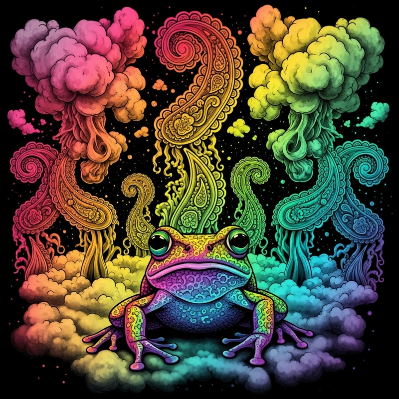 Trippy Frog Smoking Weed: Psychedelic Neon Colors & Smoke Trippy Frog Smoking Weed: Psychedelic Neon Colors & Smoke
