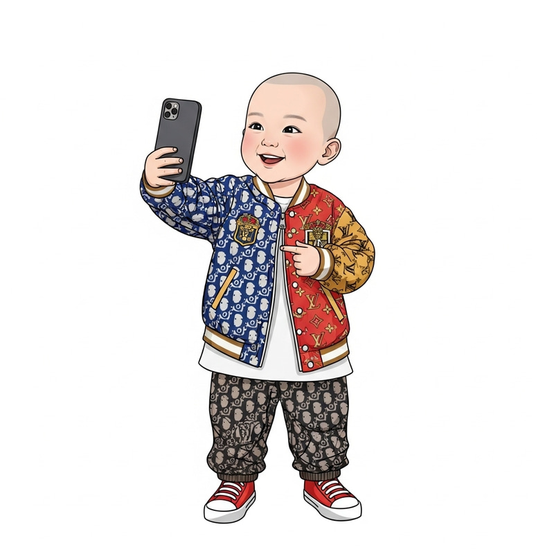 Cute Chinese Child Capturing Joy in Louis Vuitton Attire Cute Chinese Child Capturing Joy in Louis Vuitton Attire