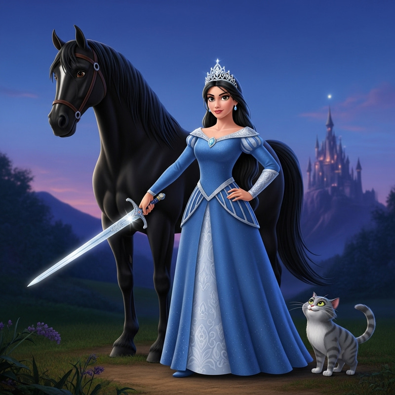 Hispanic Warrior Princess | Disney Style with Horse and Cat