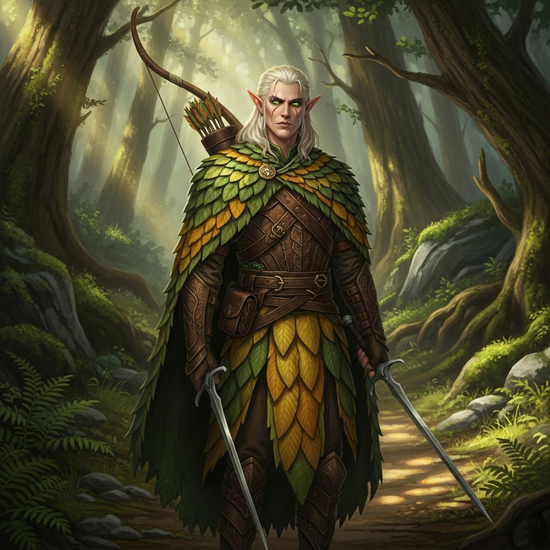 Forest Elf Scout with Longbow and Dual Swords Forest Elf Scout with Longbow and Dual Swords