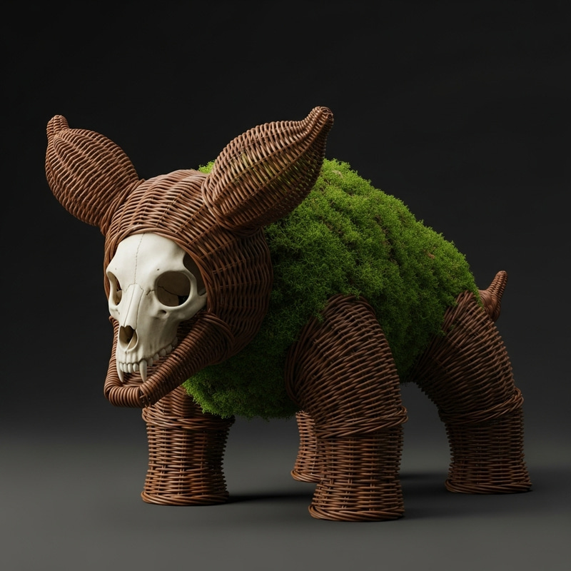 Furry Wicker Beast with Skull Face and Moss Body Furry Wicker Beast with Skull Face and Moss Body