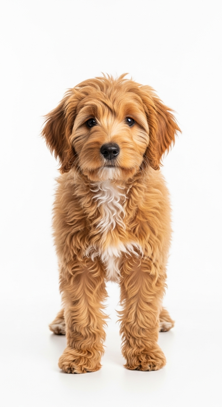 Adorable Mini Golden Doodle on White Background Adorable Mini Golden Doodle on White Background