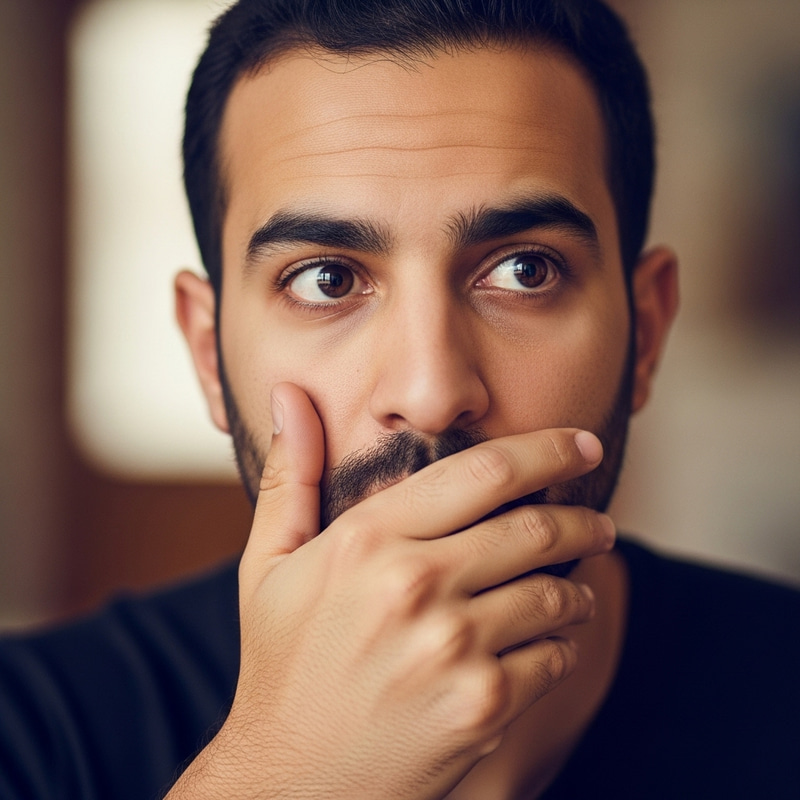Arabic Man Inserting Hand in Mouth