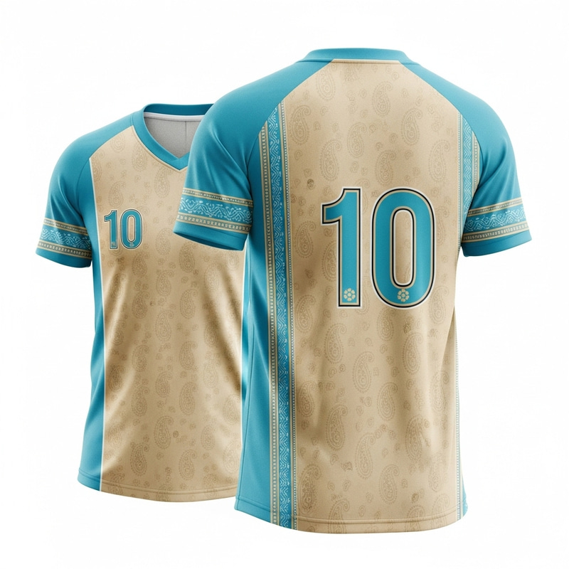 Stylish Grade 10 Jersey in Beige & Aquatic Blue