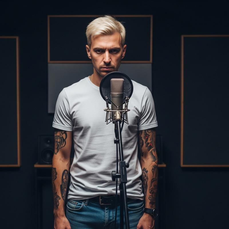 Eminem, Male Rapper Recording in Studio Eminem, Male Rapper Recording in Studio