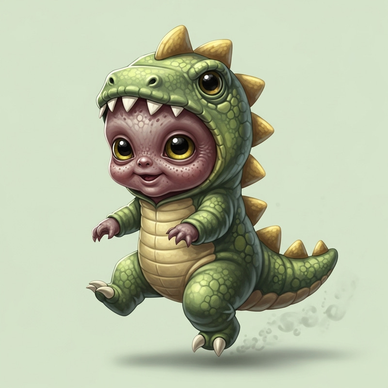 Charming Baby Creature in Dino Costume | Delightful Playful Joy Charming Baby Creature in Dino Costume | Delightful Playful Joy