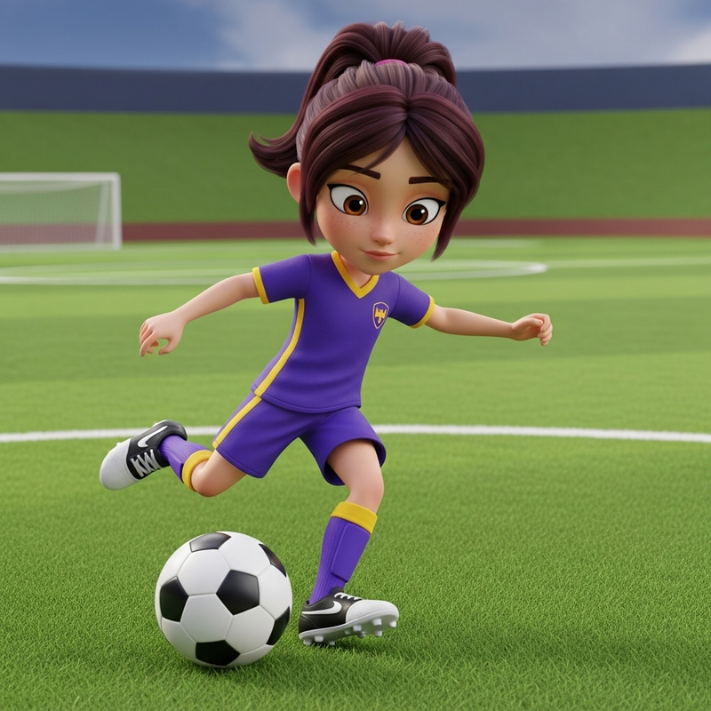 Animated Young Caucasian Girl Playing Soccer in Vibrant Disney Style Animated Young Caucasian Girl Playing Soccer in Vibrant Disney Style