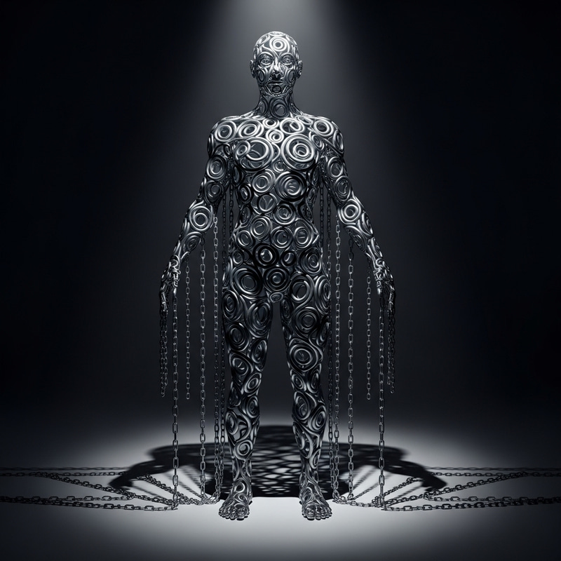 Chained Human Body: A Captivating Display of Intricately Woven Metallic Chains Chained Human Body: A Captivating Display of Intricately Woven Metallic Chains