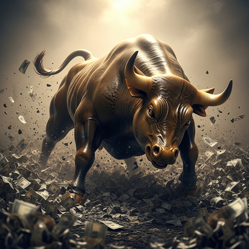 Dramatic Bull Rising in Aggressive Attack from Shredded Currency Ashes