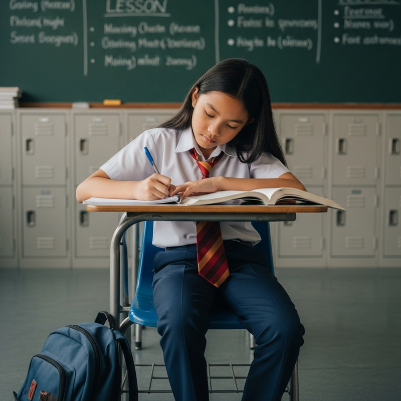 Hardworking Filipino Kid in School Environment