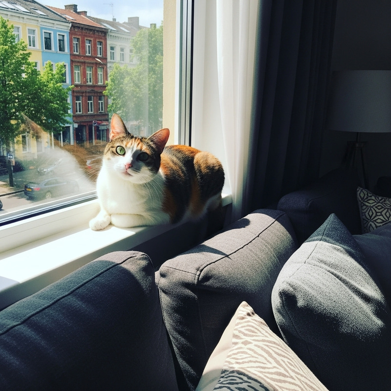 Adorable Calico Cat Relaxing by the Window Adorable Calico Cat Relaxing by the Window