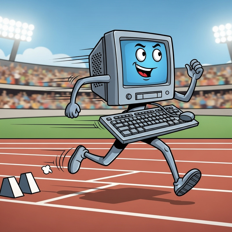Computer Sprinting 100 Meters Comic Style