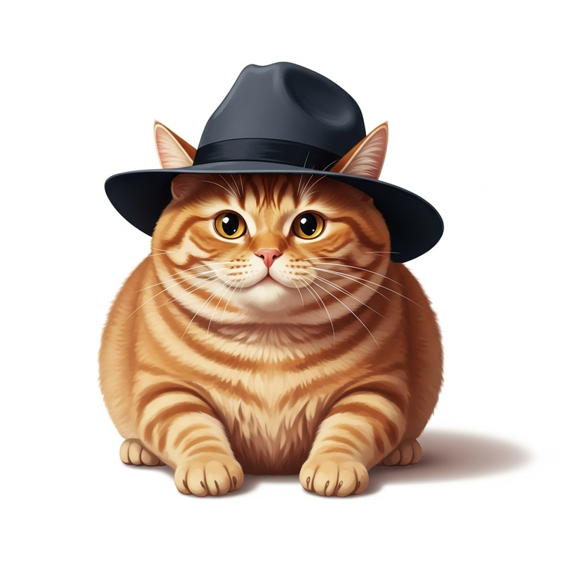 Charming Orange Fat Cat Wearing Hat