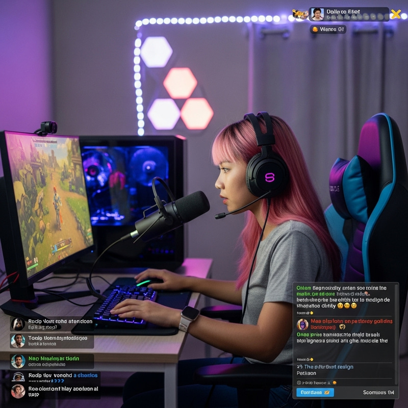 Stylish Filipino Streamer with Pink Hair Mastering Popular Video Game Stylish Filipino Streamer with Pink Hair Mastering Popular Video Game