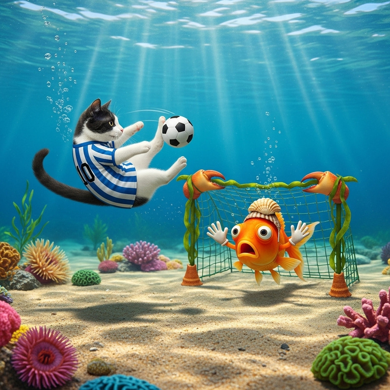 Cat's Bicycle Kick Goal Against Fish - Amazing Moment Captured