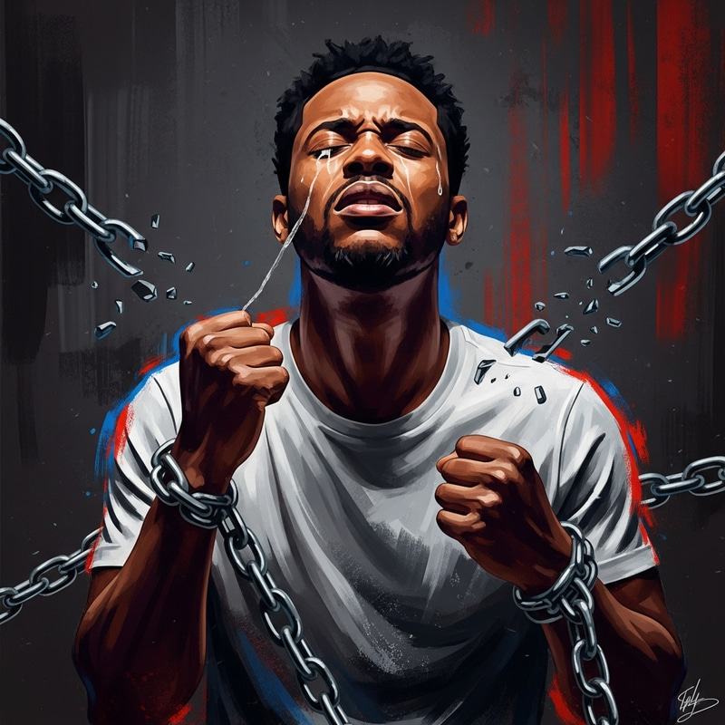 Empathetic Representation of Male Victims in Powerful Mixed-Media Artwork