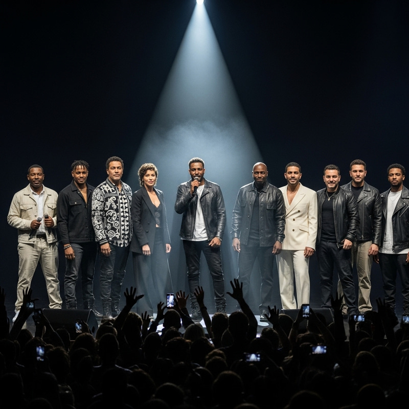 Famous People on Stage: Confident Individuals in Diverse Attire Famous People on Stage: Confident Individuals in Diverse Attire