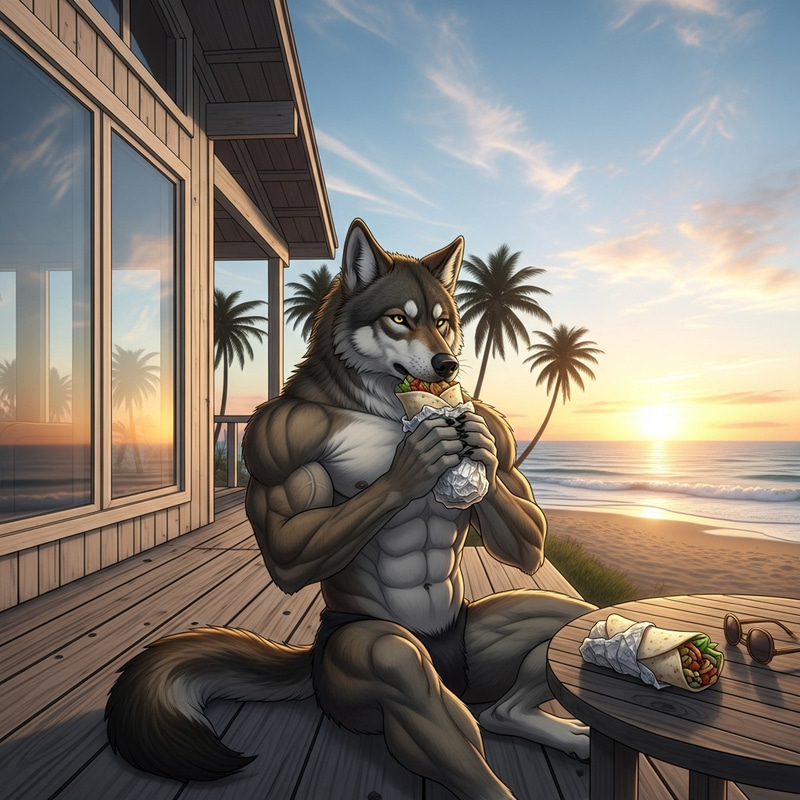 Beach House: Fitness Wolf Eating Burrito Beach House: Fitness Wolf Eating Burrito