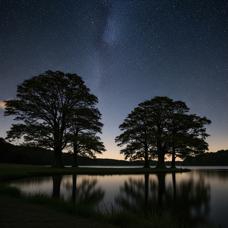 Tranquil Night Sky Over Serene Lake - Starry Night Nature Scene Tranquil Night Sky Over Serene Lake - Starry Night Nature Scene
