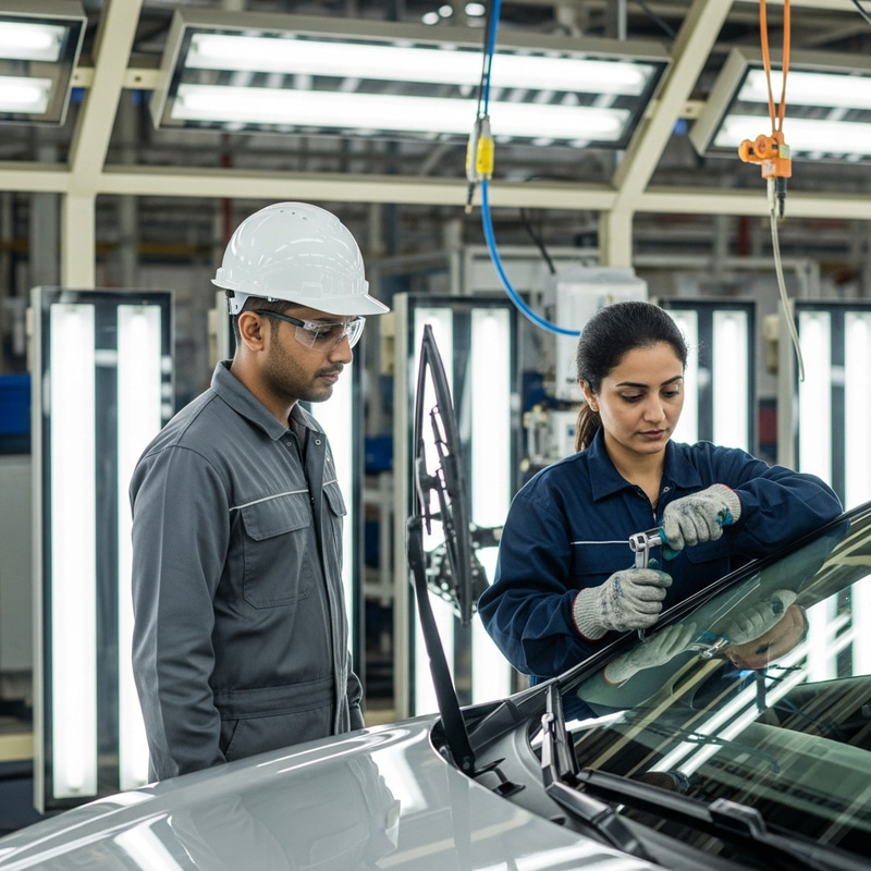 Automotive Assembly: Witnessing Windshield Wiper Installation Automotive Assembly: Witnessing Windshield Wiper Installation