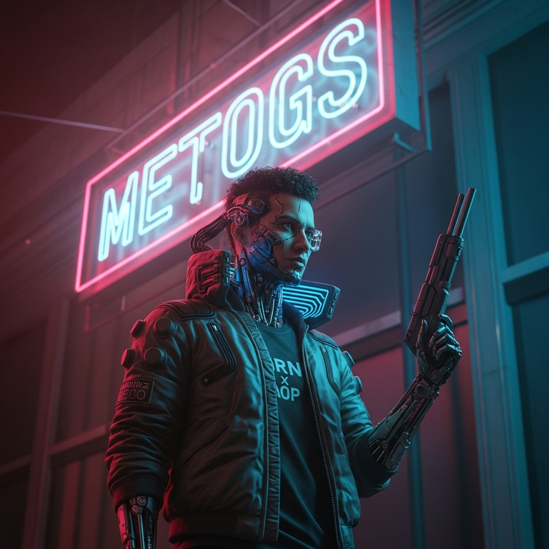 Cyberpunk Person with Neon Sign and Cyber-Implants Cyberpunk Person with Neon Sign and Cyber-Implants