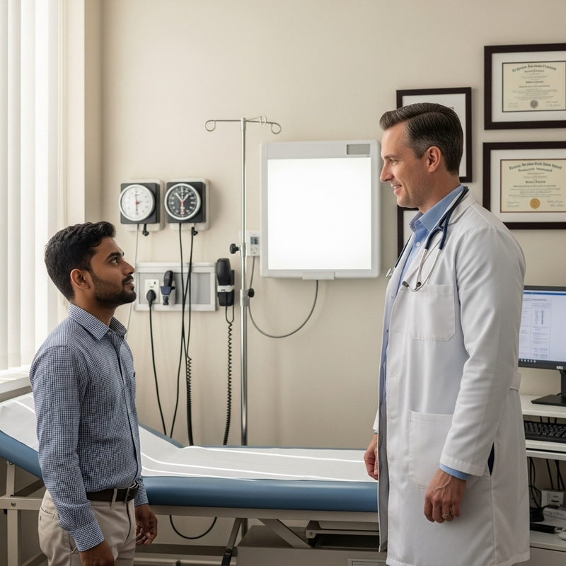Bengali Muslim Man Standing with Male Doctor